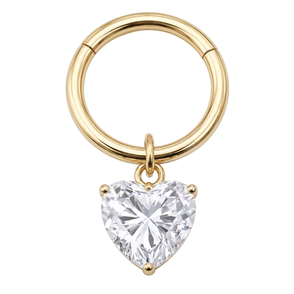 Clicker de segmento con colgante de corazón dorado