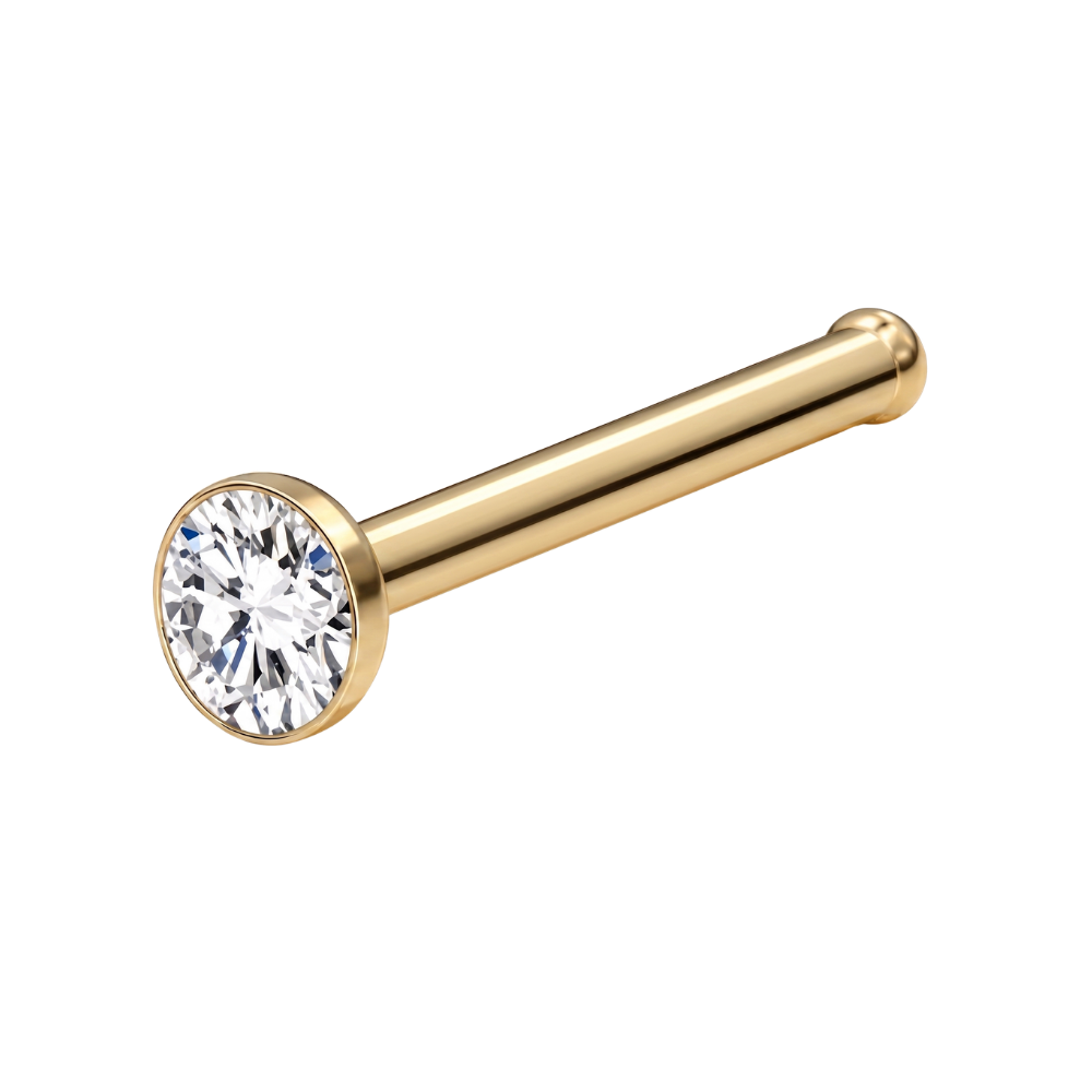 Simple Titanium Nose Ring, Flat Cubic Zirconia, Gold