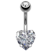 Steel Navel Piercing - Heart-Shaped Cubic Zirconia