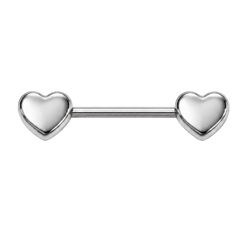 Titanium Nipple Piercing, large silver hearts