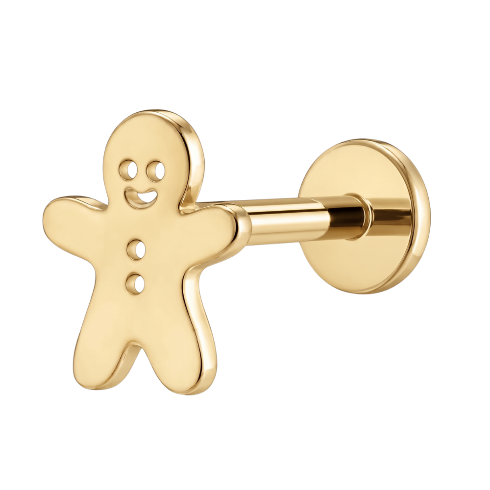 Goldener Labret-Ohrring zum Piercing mit Keksmotiv
