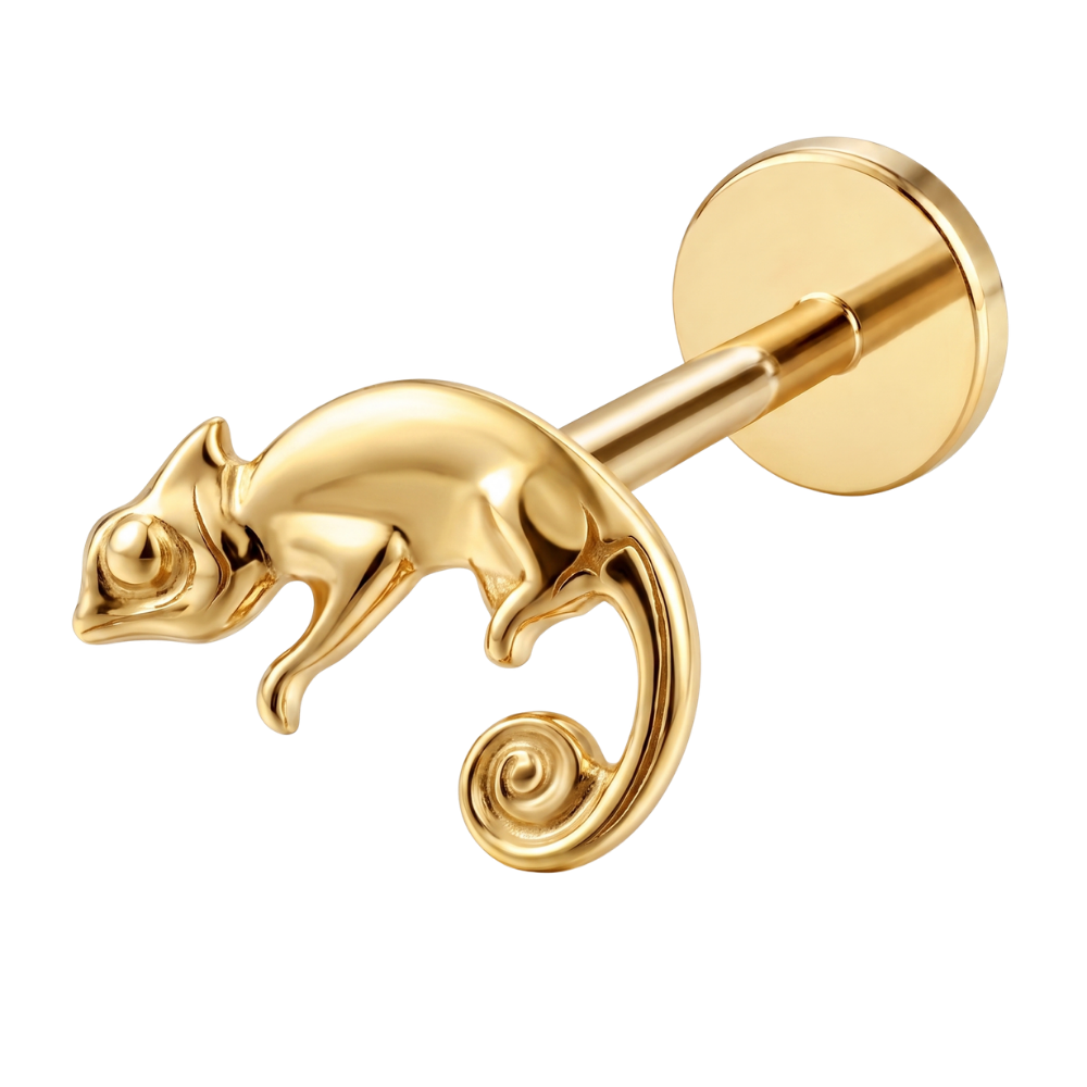Tytanowy Labret Ozdobny Kameleon Zloty