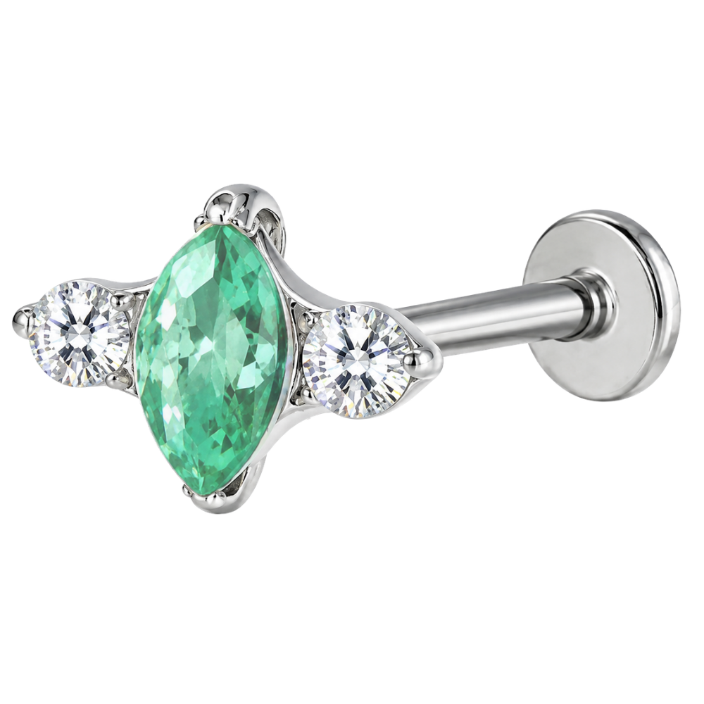Dekorativer Labret-Opal aus Titan und zwei silbergrüne Zirkone
