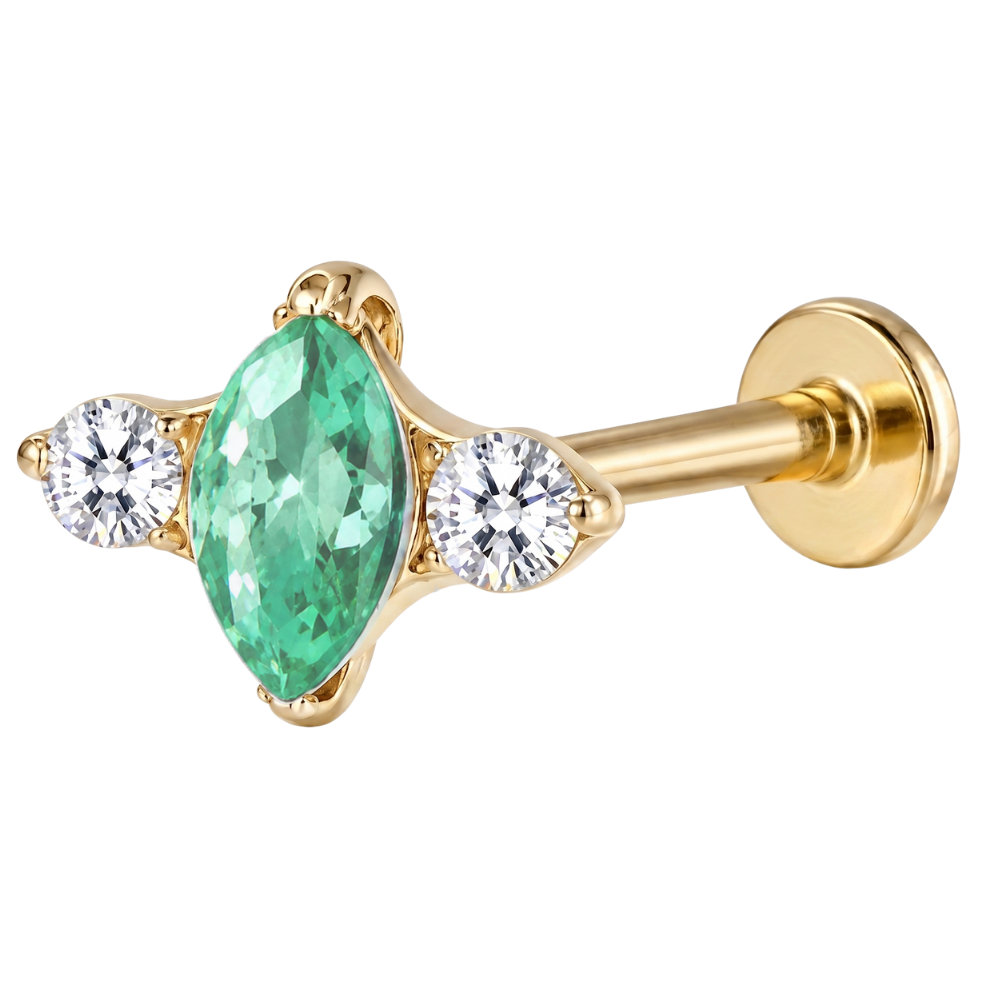 Dekorativer Labret-Opal aus Titan und zwei Zirkone, goldgrün