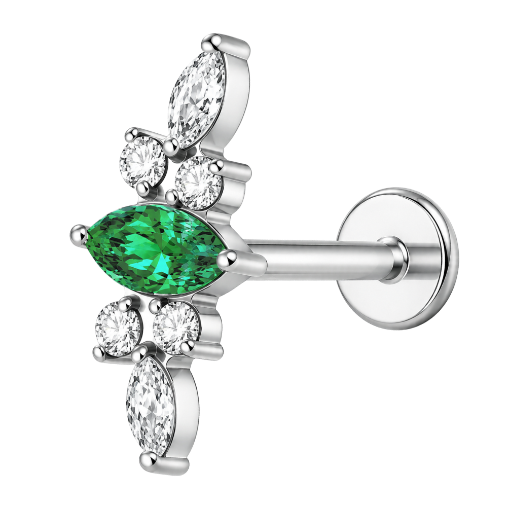 Tytanowy Labret Ozdobny Tiara z Cyrkoniami Srebrny Zielony