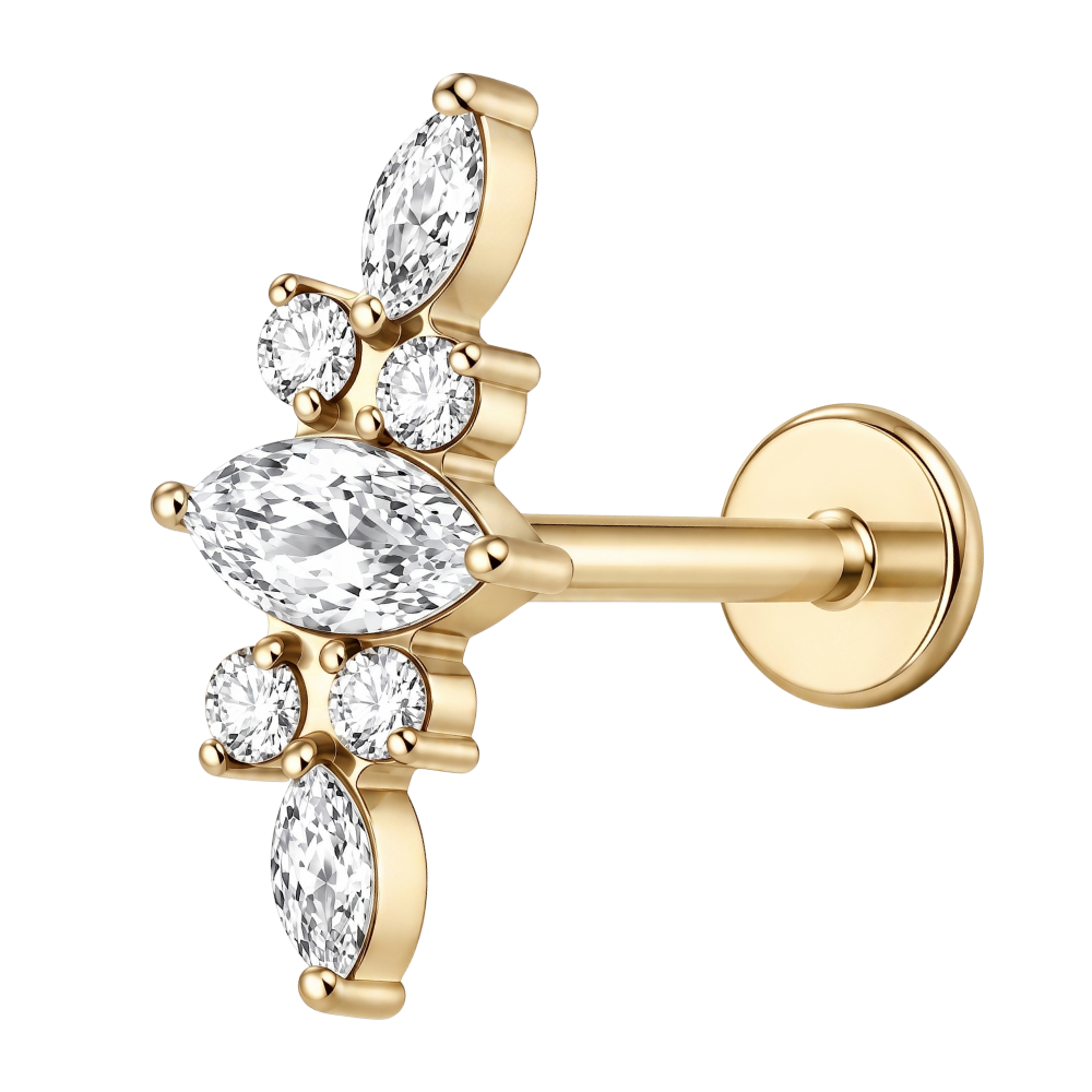 Tytanowy Labret Ozdobny Tiara z Cyrkoniami Zloty