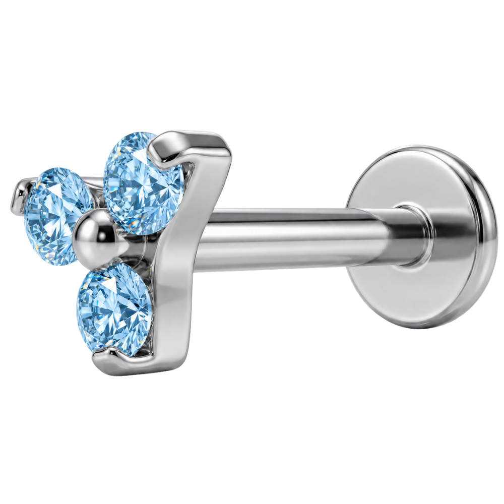Labret Titanio Decorativo Tres Circonitas Azules