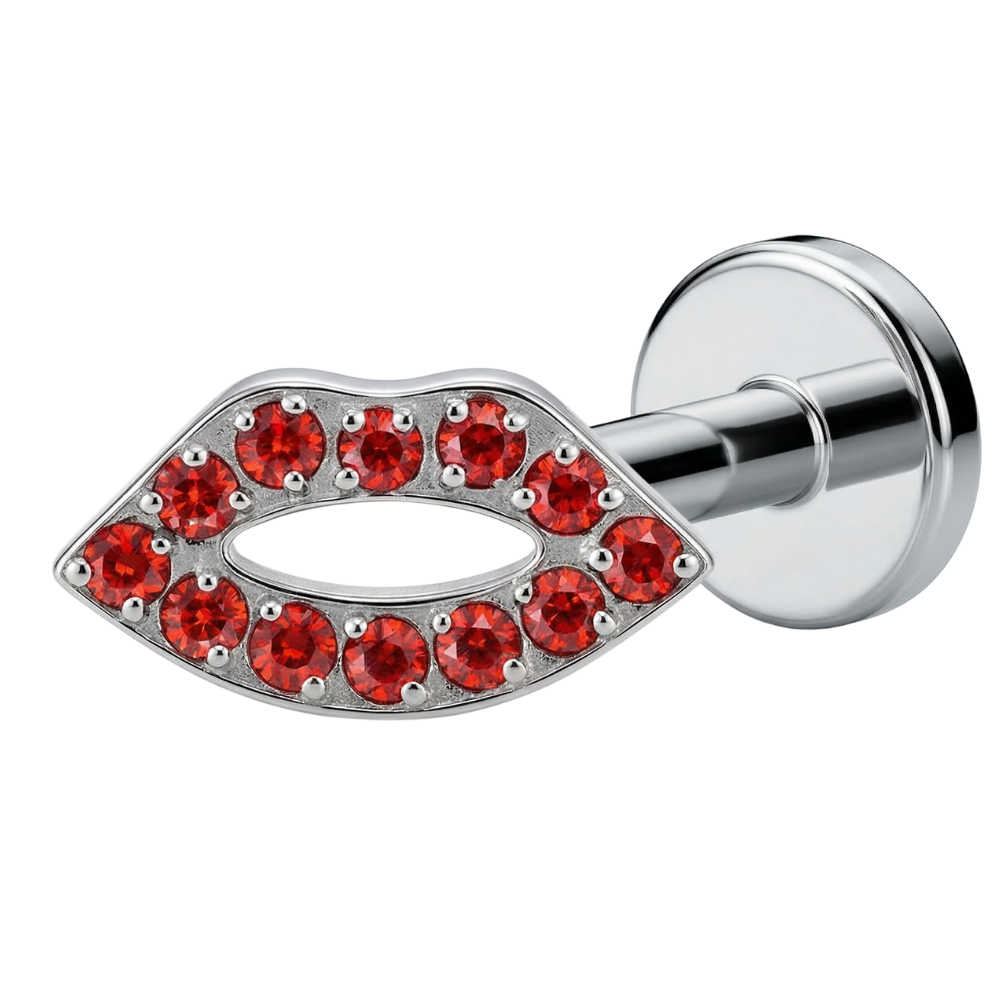 Titanium Decorative Labret - Red Lips with Cubic Zirconia