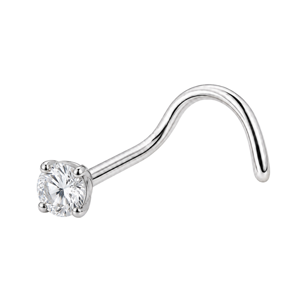 Screwed Titanium Nose Ring with Flat Cubic Zirconia