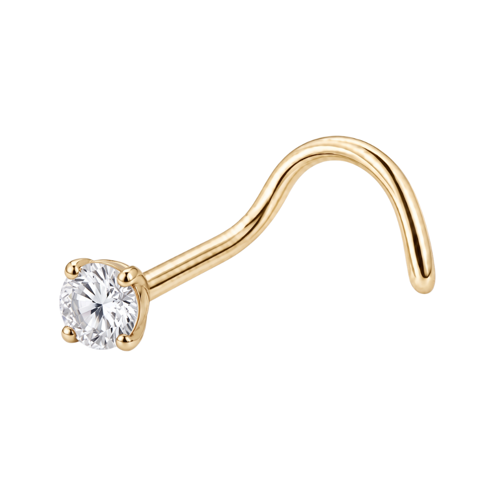 Screwed Titanium Nose Ring, Flat Cubic Zirconia, Gold