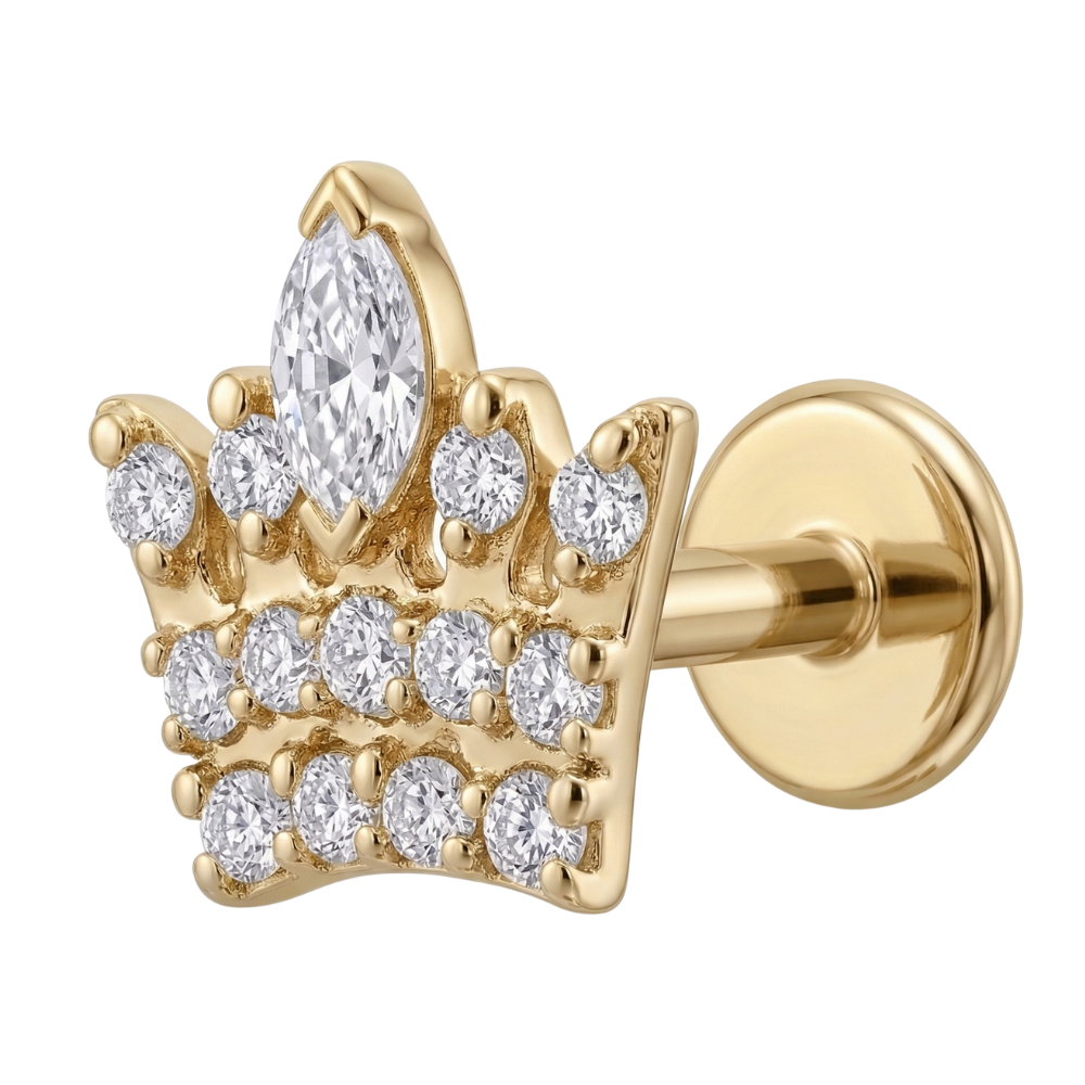 tytanowy labret ozdobny korona zloty