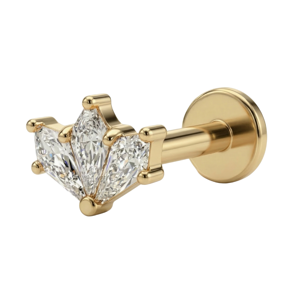 titanový labret s řadou zlatých zirkonů